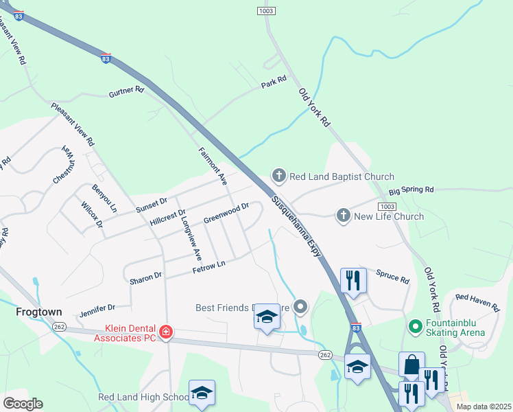 map of restaurants, bars, coffee shops, grocery stores, and more near 92 Greenwood Drive in New Cumberland