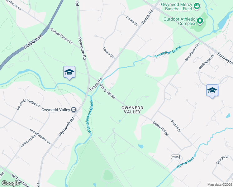 map of restaurants, bars, coffee shops, grocery stores, and more near 1345 Gypsy Hill Road in Gwynedd Valley