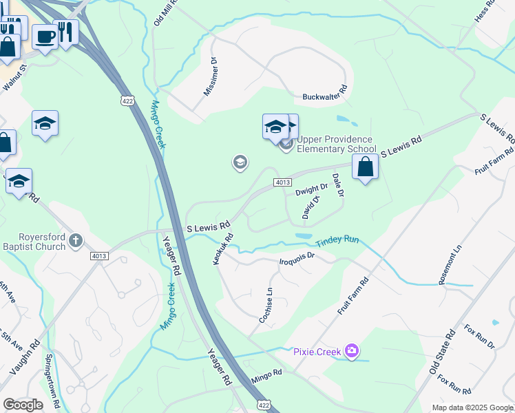 map of restaurants, bars, coffee shops, grocery stores, and more near 5 White Crow Circle in Royersford