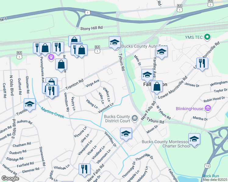 map of restaurants, bars, coffee shops, grocery stores, and more near 120 Vermont Lane in Levittown