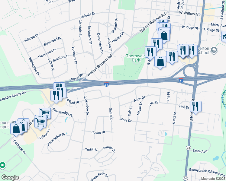 map of restaurants, bars, coffee shops, grocery stores, and more near 905 Sadler Court in Carlisle