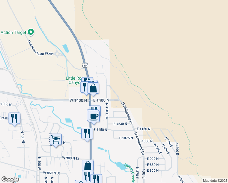 map of restaurants, bars, coffee shops, grocery stores, and more near Spring Mountain Road in Springville