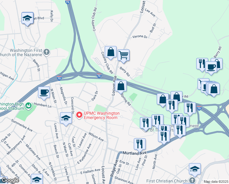 map of restaurants, bars, coffee shops, grocery stores, and more near 650 Locust Avenue in Washington