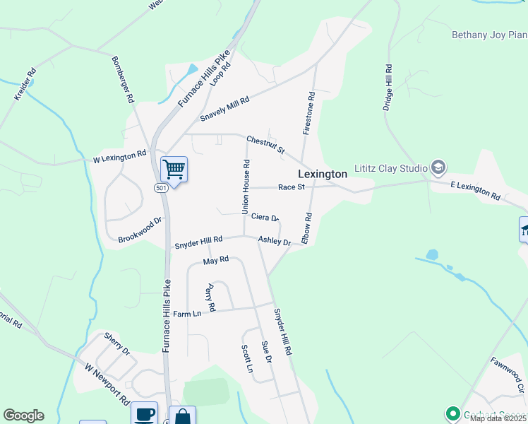 map of restaurants, bars, coffee shops, grocery stores, and more near 107 Ciera Drive in Lititz