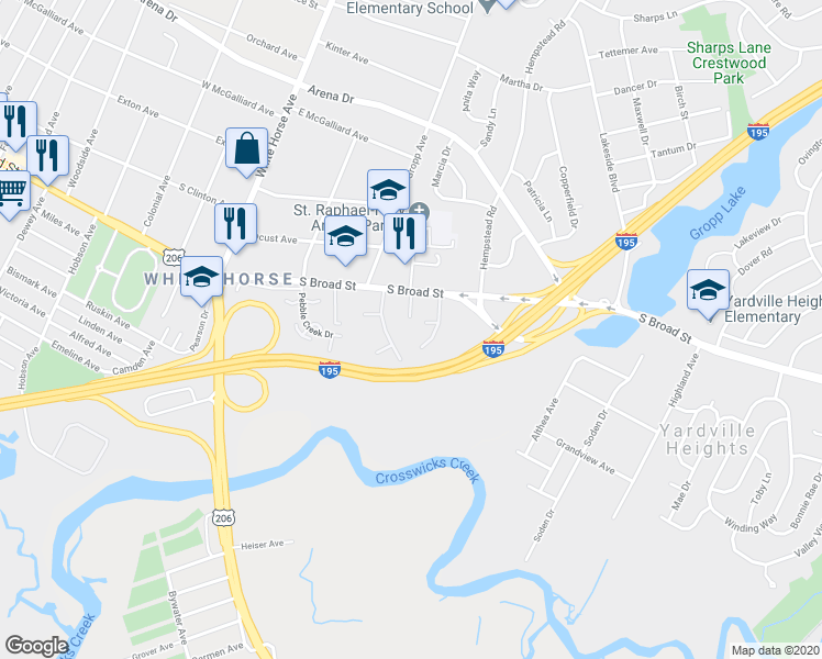 map of restaurants, bars, coffee shops, grocery stores, and more near 3441 South Broad Street in Trenton