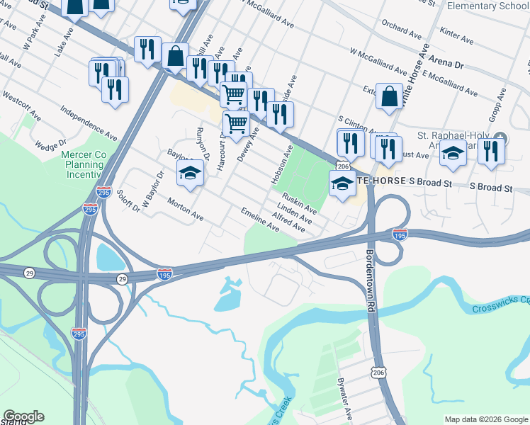 map of restaurants, bars, coffee shops, grocery stores, and more near 39 Alfred Avenue in Hamilton Township