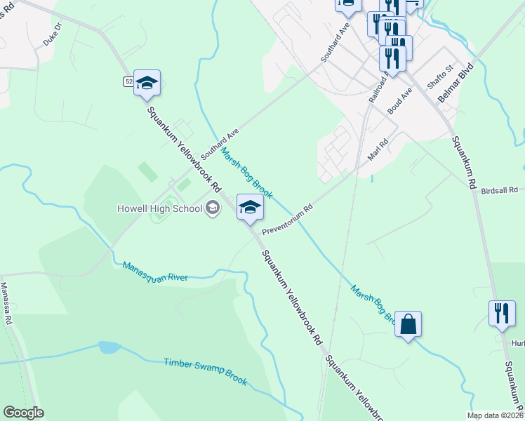 map of restaurants, bars, coffee shops, grocery stores, and more near 408 Squankum Yellowbrook Road in Farmingdale
