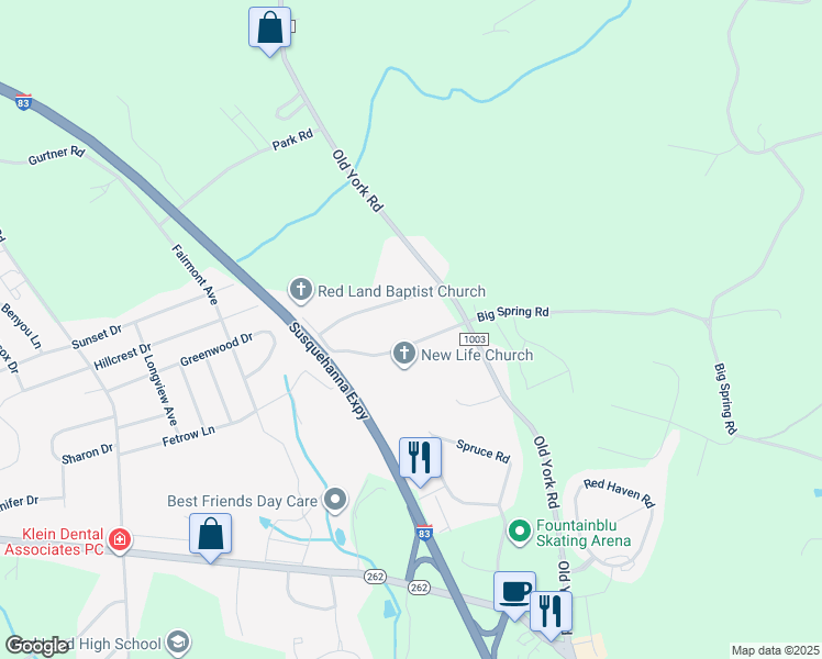 map of restaurants, bars, coffee shops, grocery stores, and more near 519 Big Spring Road in New Cumberland