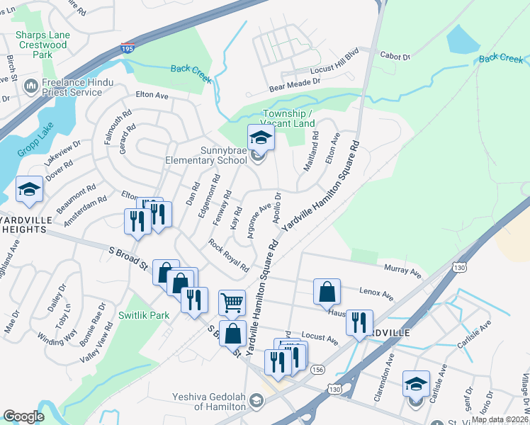map of restaurants, bars, coffee shops, grocery stores, and more near 119 Argonne Avenue in Hamilton Township