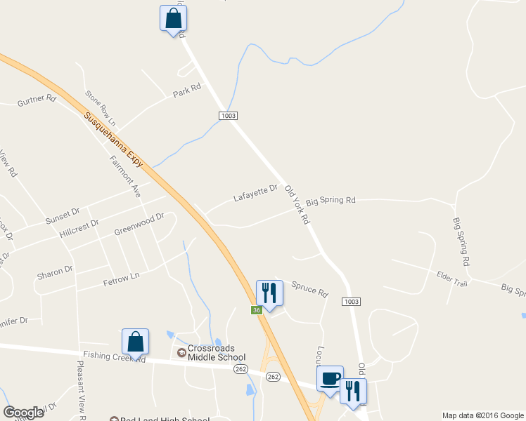 map of restaurants, bars, coffee shops, grocery stores, and more near 519 Big Spring Road in New Cumberland
