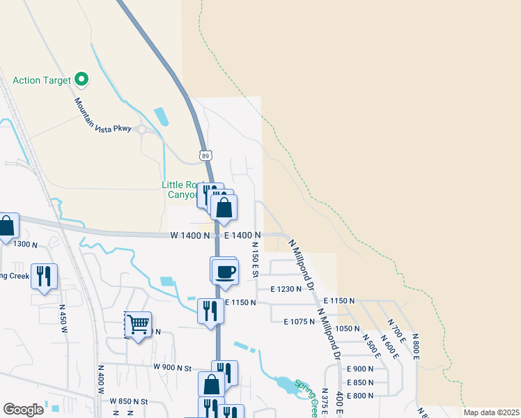 map of restaurants, bars, coffee shops, grocery stores, and more near 1455 Spring Mountain Road in Springville