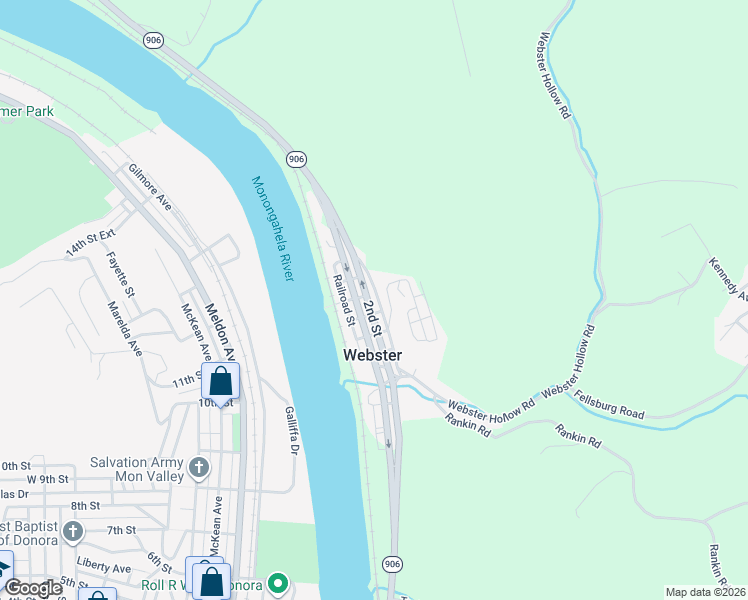 map of restaurants, bars, coffee shops, grocery stores, and more near 905 Pennsylvania 906 in Monessen