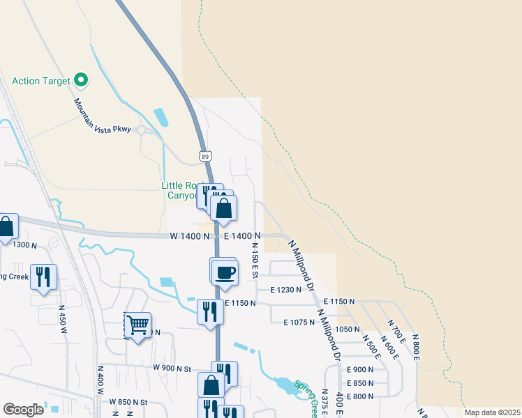 map of restaurants, bars, coffee shops, grocery stores, and more near 1455 Spring Mountain Road in Springville