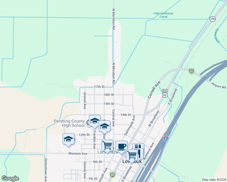 map of restaurants, bars, coffee shops, grocery stores, and more near 505 16th Street in Lovelock