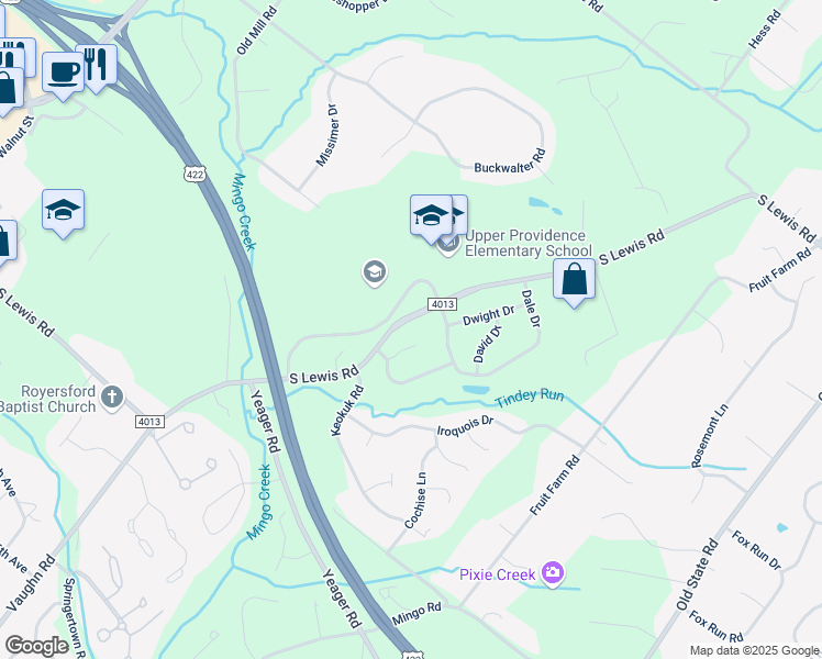 map of restaurants, bars, coffee shops, grocery stores, and more near 5 White Crow Circle in Royersford