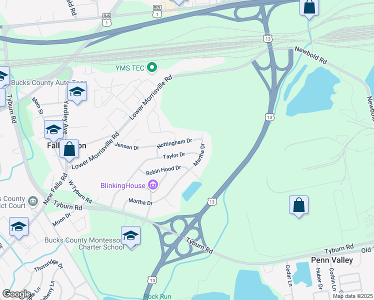 map of restaurants, bars, coffee shops, grocery stores, and more near 112 Taylor Drive in Levittown