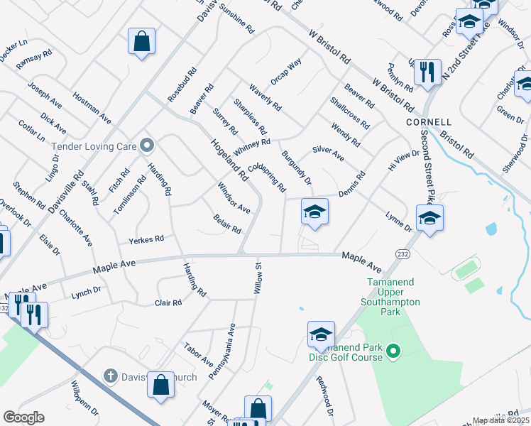map of restaurants, bars, coffee shops, grocery stores, and more near 379 Hogeland Road in Southampton