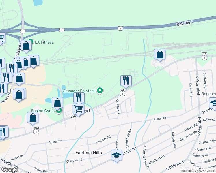 map of restaurants, bars, coffee shops, grocery stores, and more near 231-251 U.S. 1 Business in Fairless Hills