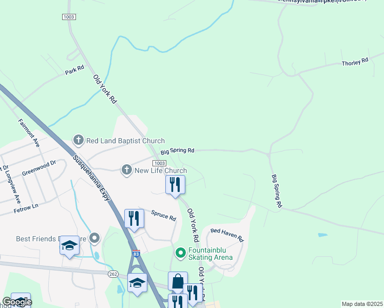 map of restaurants, bars, coffee shops, grocery stores, and more near 484 Big Spring Road in New Cumberland