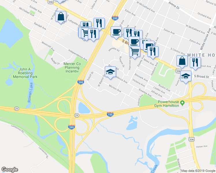 map of restaurants, bars, coffee shops, grocery stores, and more near 23 Morton Avenue in Trenton
