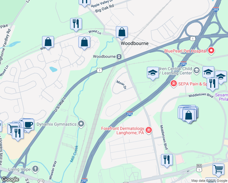 map of restaurants, bars, coffee shops, grocery stores, and more near 40 Pickering Bend in Langhorne