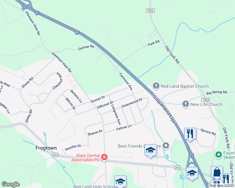 map of restaurants, bars, coffee shops, grocery stores, and more near 114 Sunset Drive in New Cumberland