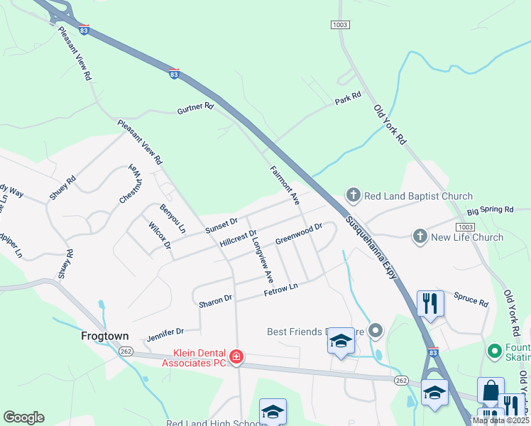map of restaurants, bars, coffee shops, grocery stores, and more near 114 Sunset Drive in New Cumberland