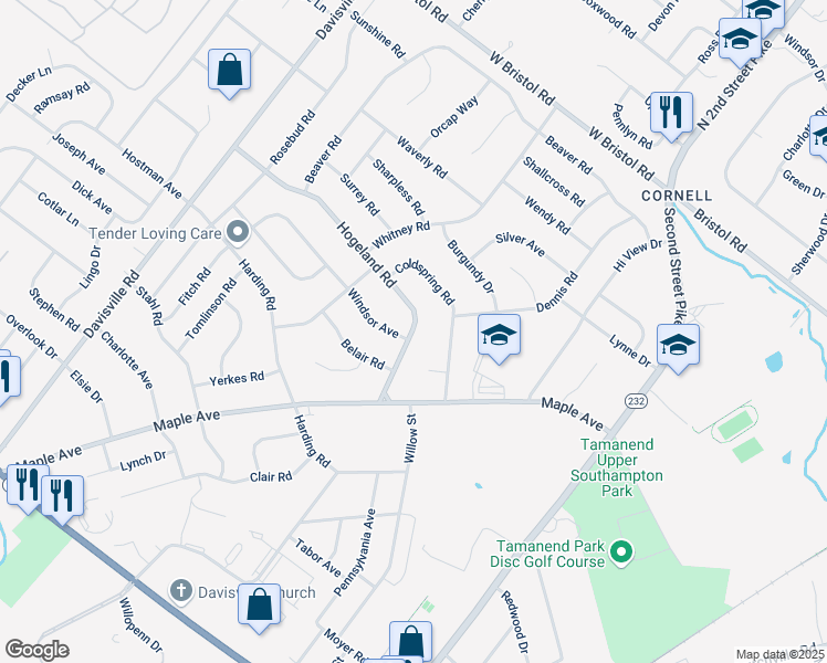 map of restaurants, bars, coffee shops, grocery stores, and more near 379 Hogeland Road in Southampton