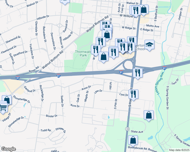 map of restaurants, bars, coffee shops, grocery stores, and more near 221 Garland Drive in Carlisle