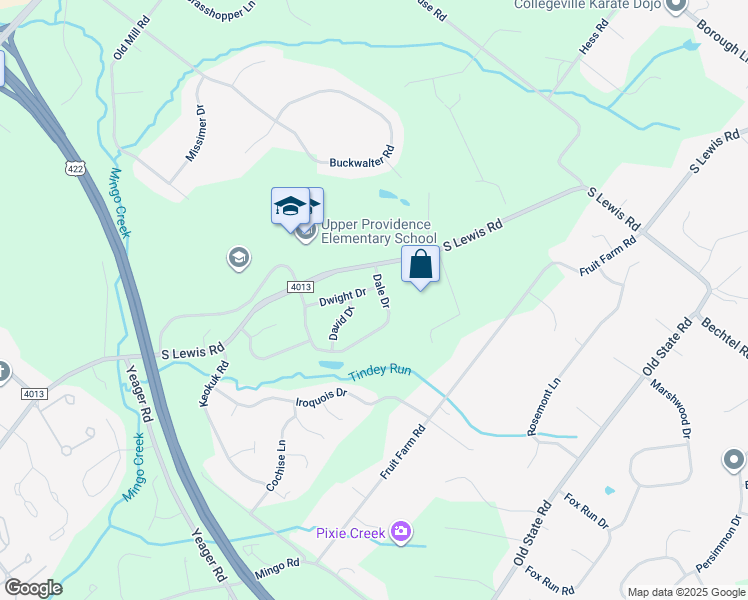 map of restaurants, bars, coffee shops, grocery stores, and more near 34 Dale Drive in Royersford