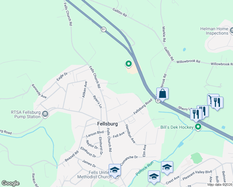 map of restaurants, bars, coffee shops, grocery stores, and more near 533 College Circle in Belle Vernon