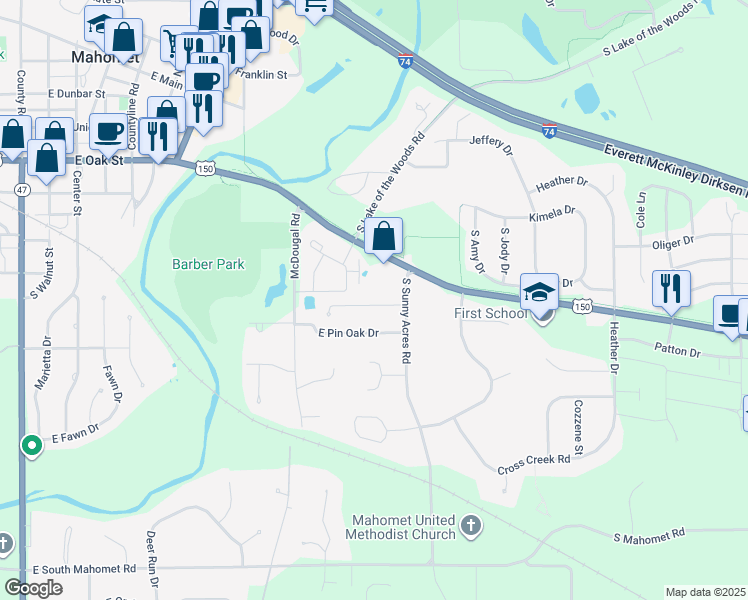 map of restaurants, bars, coffee shops, grocery stores, and more near 902 South Sunny Acres Road in Mahomet