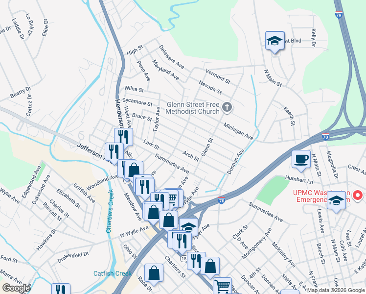 map of restaurants, bars, coffee shops, grocery stores, and more near 365 Maple Avenue in Washington