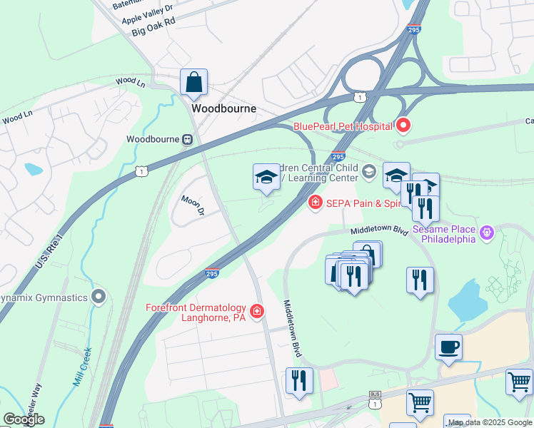 map of restaurants, bars, coffee shops, grocery stores, and more near 3 Cornerstone Drive in Langhorne