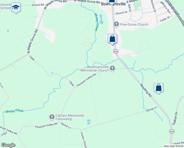 map of restaurants, bars, coffee shops, grocery stores, and more near 168 Pleasant Valley Road in East Earl