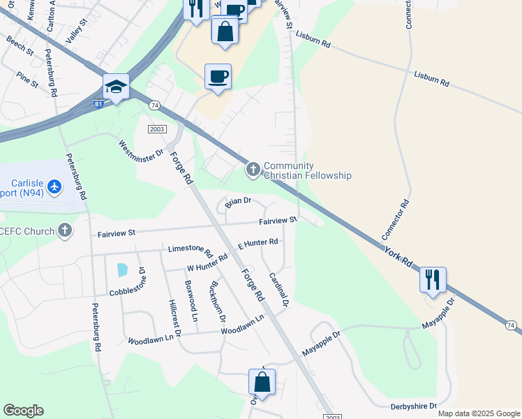 map of restaurants, bars, coffee shops, grocery stores, and more near 6 Matthew Court in Carlisle