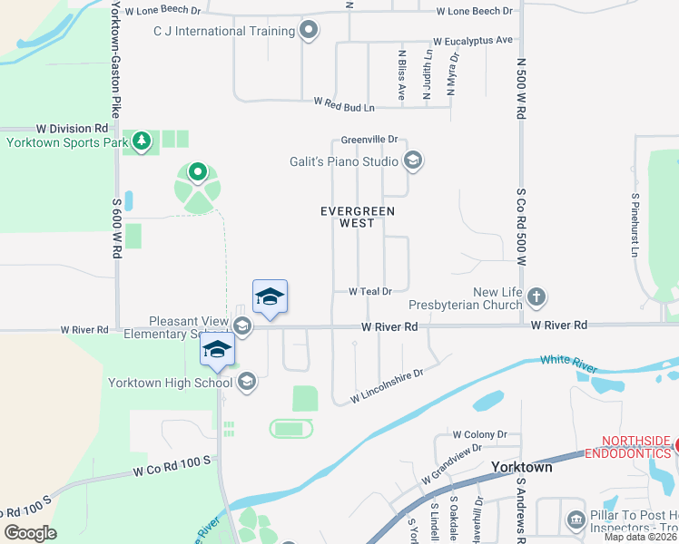 map of restaurants, bars, coffee shops, grocery stores, and more near 604 South Buckingham Road in Yorktown