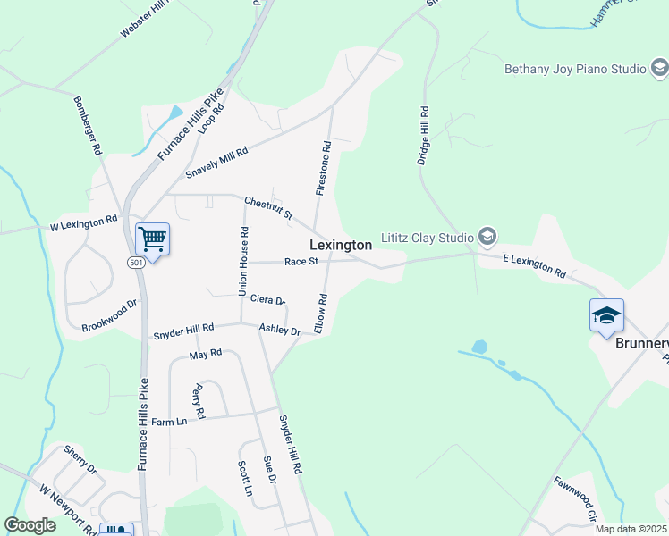 map of restaurants, bars, coffee shops, grocery stores, and more near 124 Race Street in Lititz