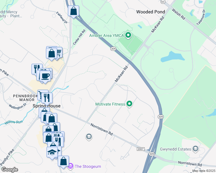 map of restaurants, bars, coffee shops, grocery stores, and more near 1137 McKean Road in Ambler