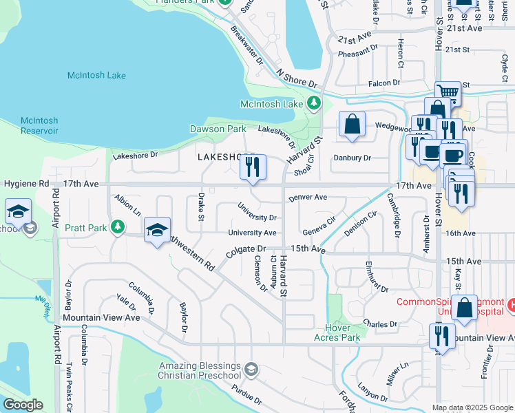 map of restaurants, bars, coffee shops, grocery stores, and more near 23 Denver Way in Longmont