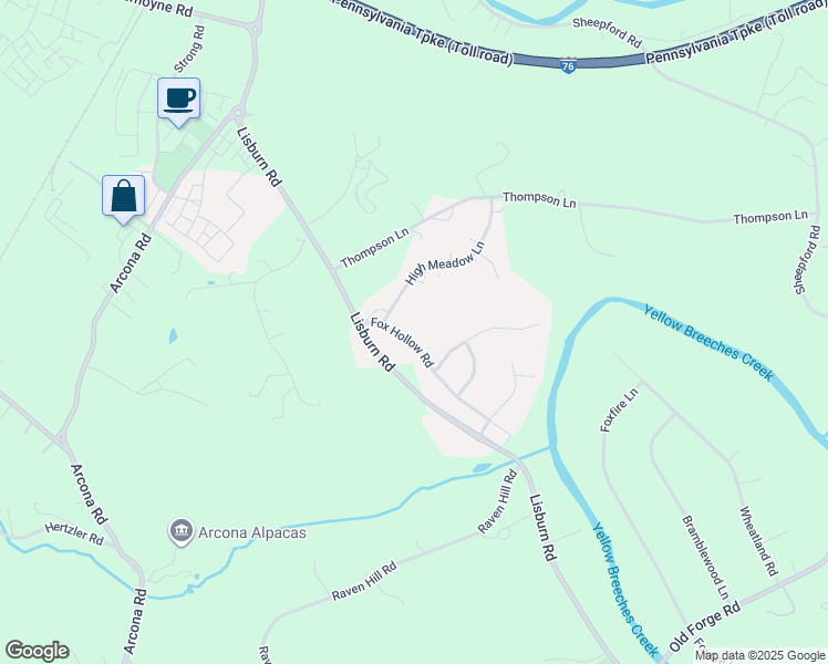 map of restaurants, bars, coffee shops, grocery stores, and more near 1603 Fox Hollow Road in Mechanicsburg