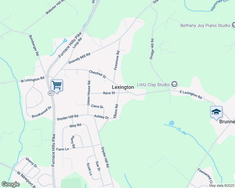 map of restaurants, bars, coffee shops, grocery stores, and more near 124 Race Street in Lititz
