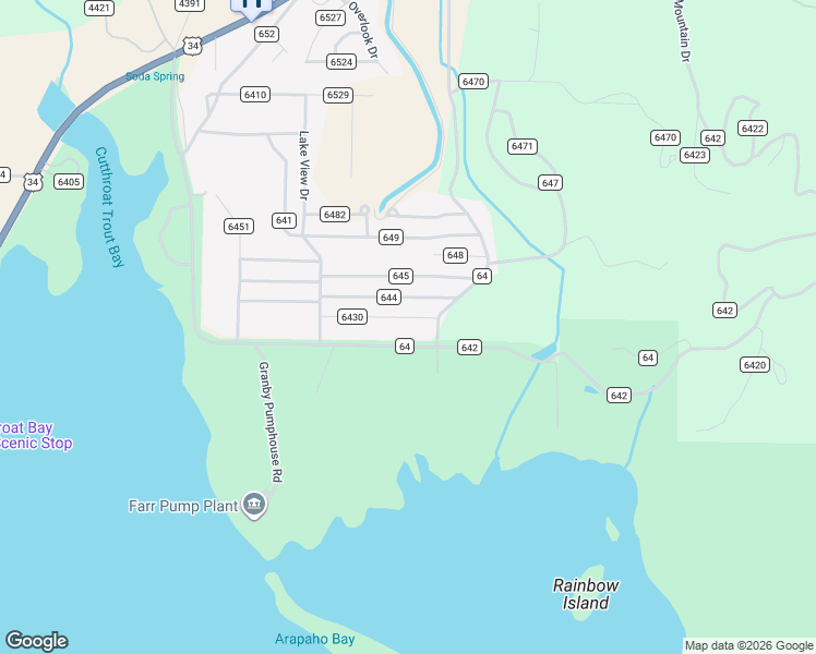 map of restaurants, bars, coffee shops, grocery stores, and more near 158 County Road in Grand Lake