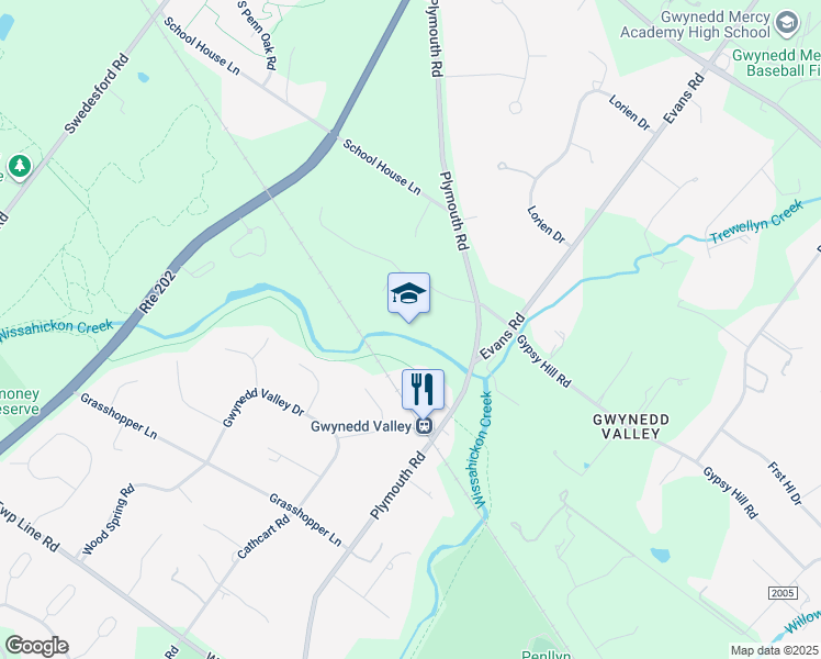 map of restaurants, bars, coffee shops, grocery stores, and more near in Gwynedd Valley