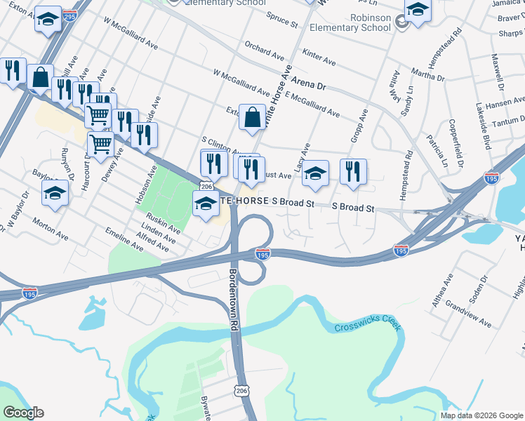 map of restaurants, bars, coffee shops, grocery stores, and more near 4 South Hill Drive in Hamilton Township