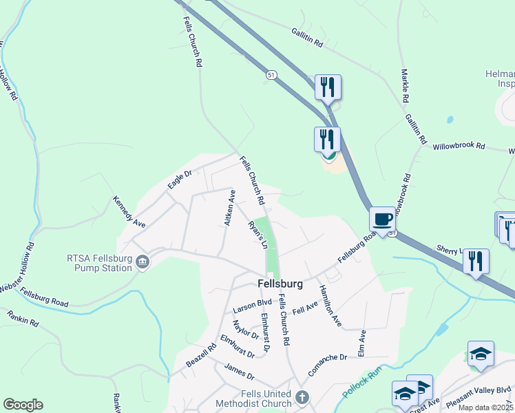map of restaurants, bars, coffee shops, grocery stores, and more near 1143 Fells Church Road in Belle Vernon