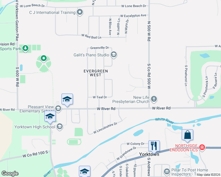 map of restaurants, bars, coffee shops, grocery stores, and more near 605 South Jade Drive in Yorktown
