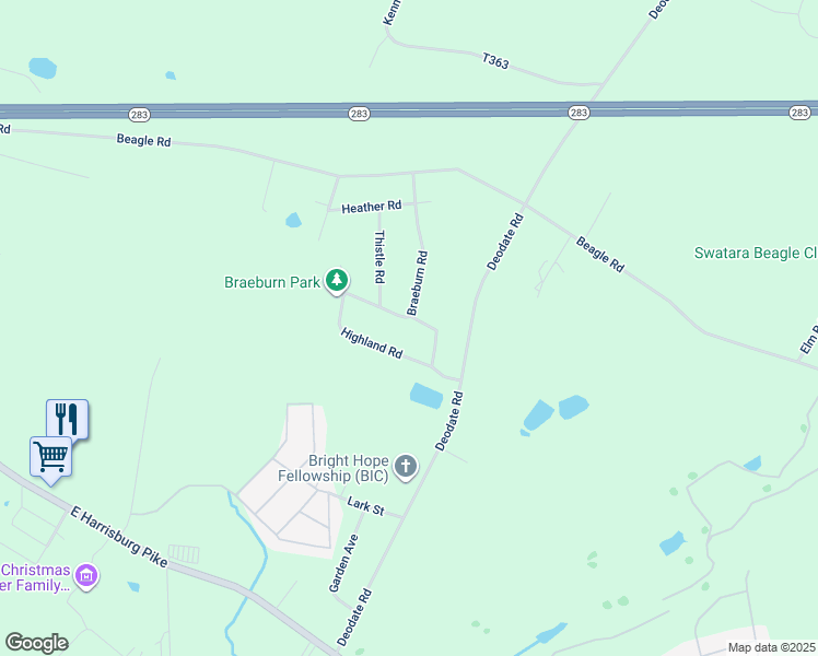 map of restaurants, bars, coffee shops, grocery stores, and more near 4329 Bonney Road in Elizabethtown