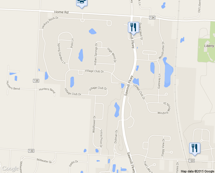 map of restaurants, bars, coffee shops, grocery stores, and more near 4584 Village Club Drive in Powell