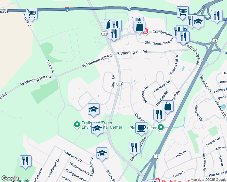 map of restaurants, bars, coffee shops, grocery stores, and more near 35 Emlyn Lane in Mechanicsburg